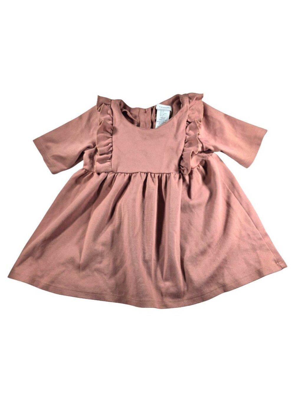 Girls Blush Pink Ruffle Dress Tahari Size 5T Cotton Blend Short Sleeve Button